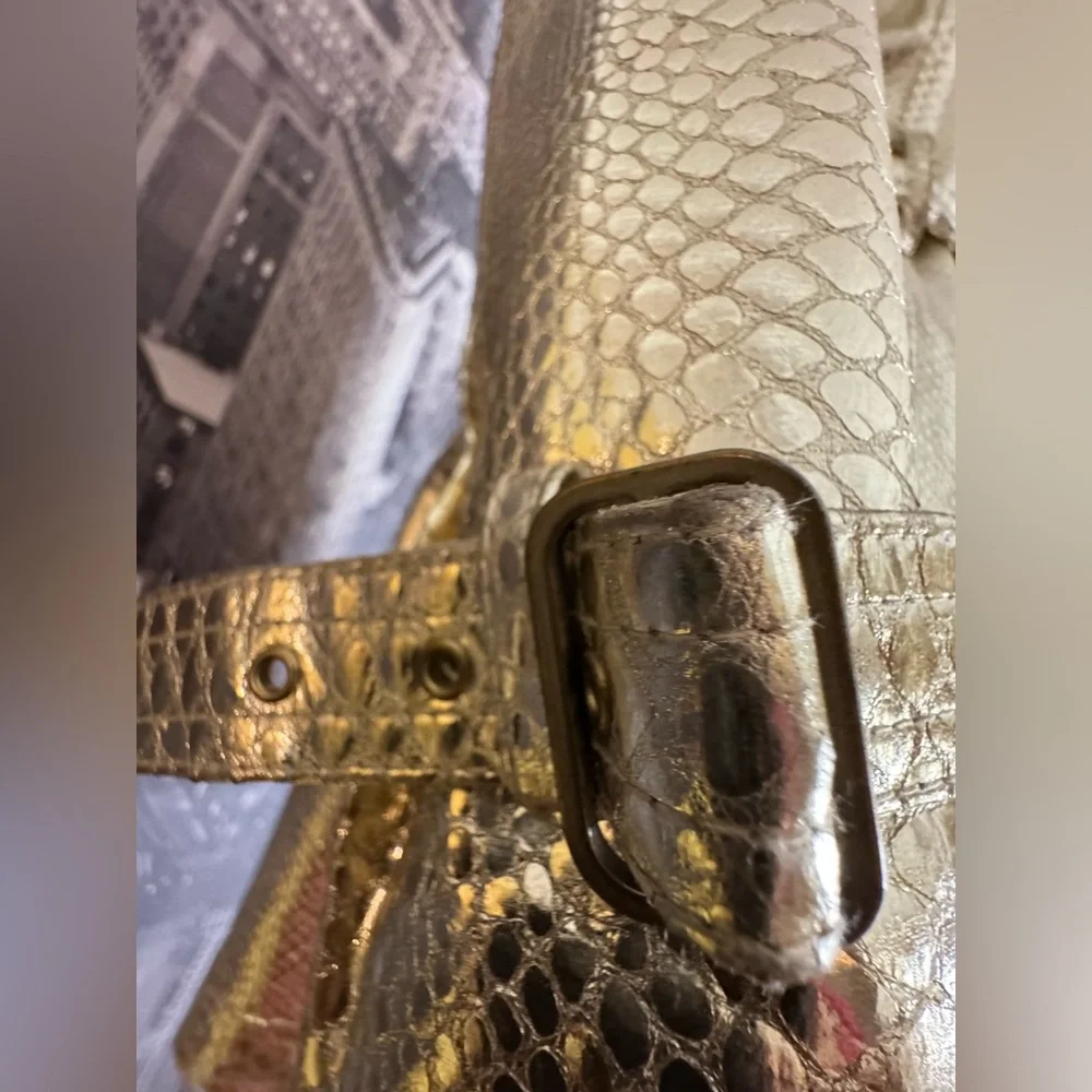 Metallic Gold Snake-Embossed Leather Belted Trench Jacket - Picture 11 of 15